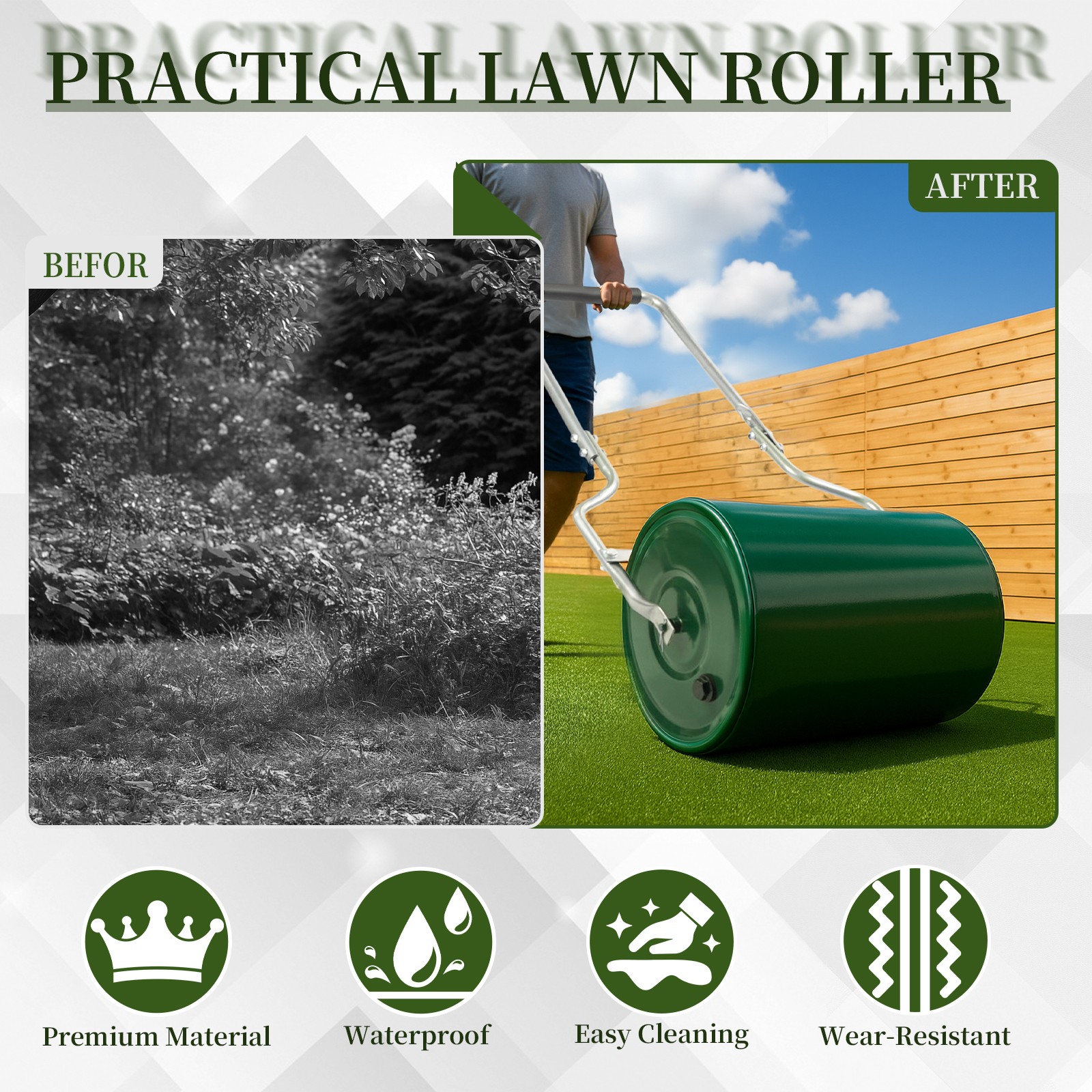 24in Heavy Duty Steel Lawn Roller, Garden Roller