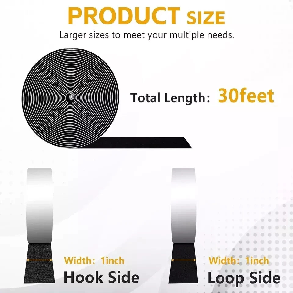 30Ft x 1 Inch Hook and Loop Strips with Adhesive - Heavy Duty Double Rolls