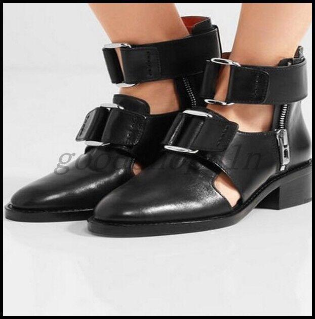 Mens Summer Pointy Toe Hollow Out Sandals Casual Buckle Leather Roman Shoe Black