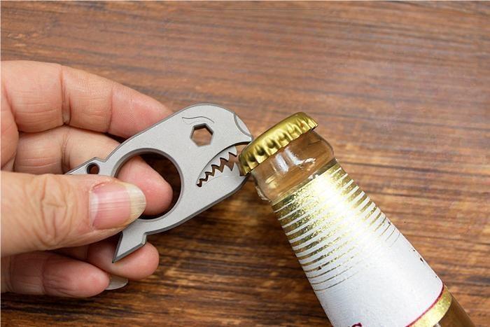 Titanium Alloy Pocket Tool Shark Shape Bottle Opener Hexagon Wrench Keychain EDC