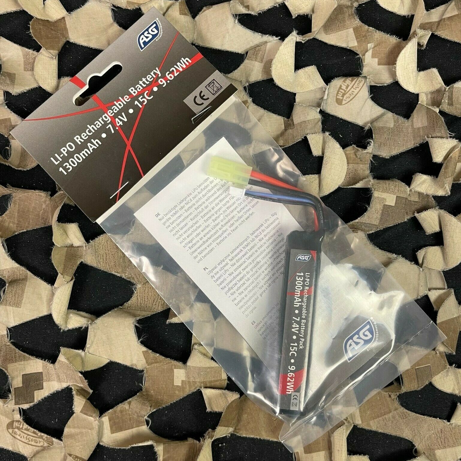 NEW ASG 7.4V 1300mAh 15C Lipo Stock Tube Airsoft Battery (19013)