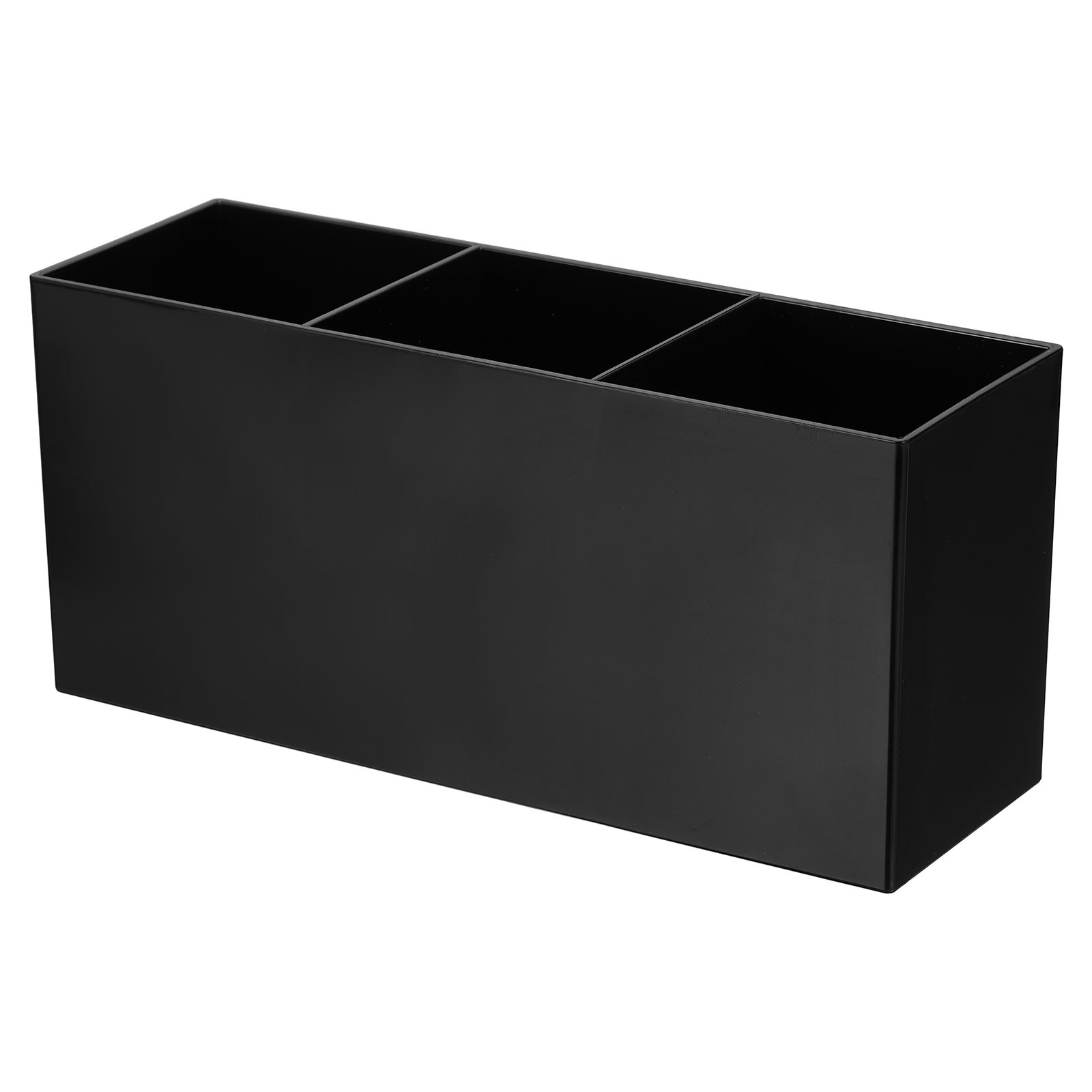 3 Compartments Clear Acrylic Pen Holder Pencil Holder Organizer Cup, Black