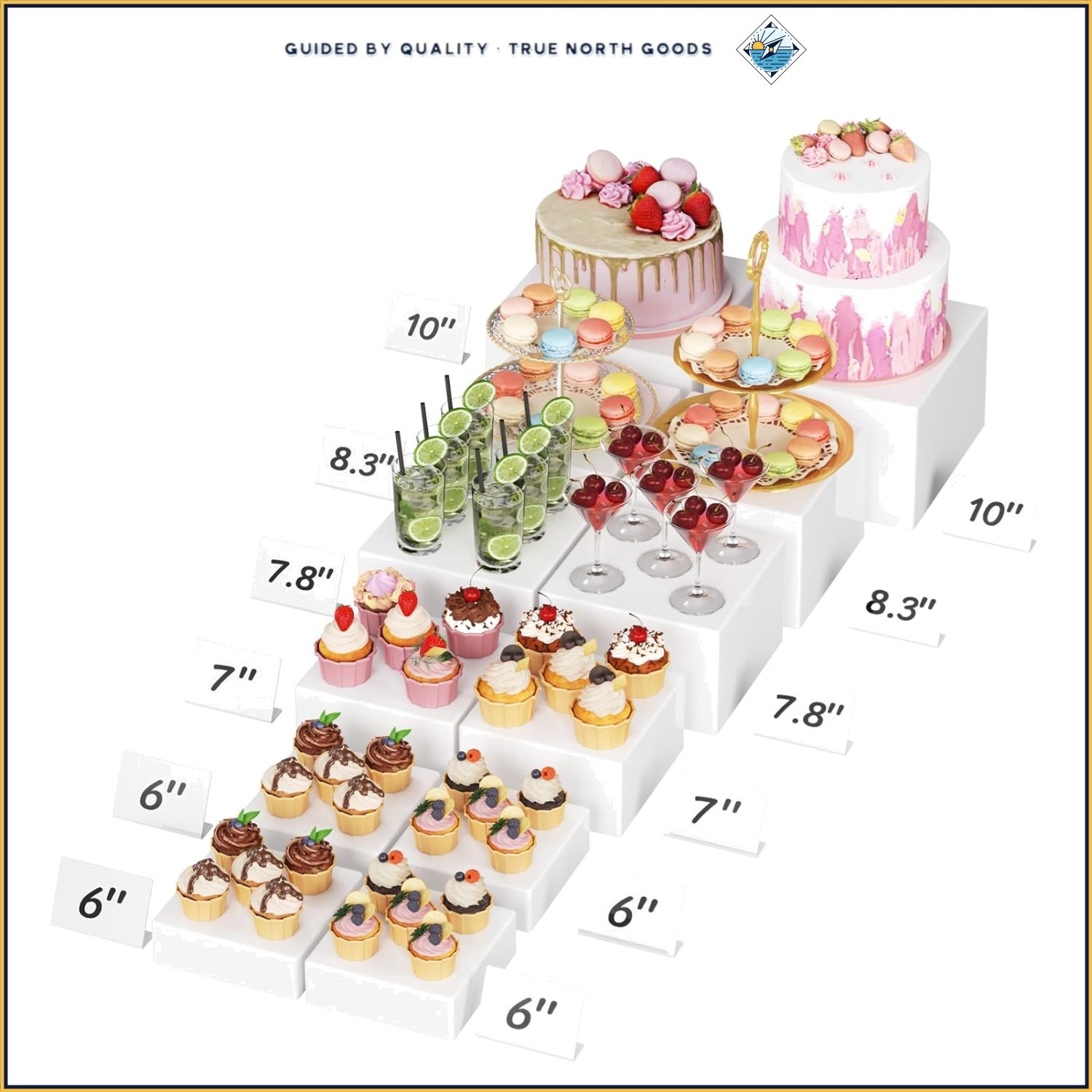 6-Piece Buffet Risers Set in White for Cake Displays and Collectible Showcases
