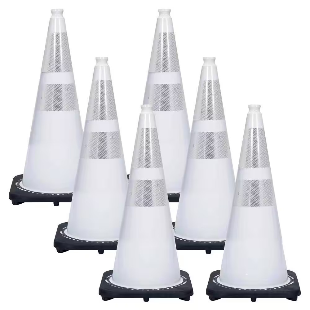 28 In. White Reflective Traffic Cones (6-Pack)