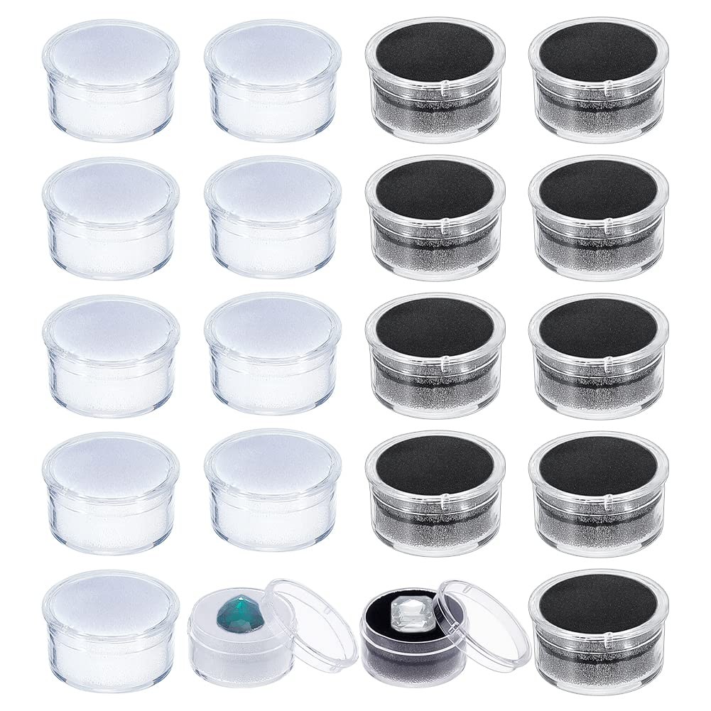 CHGCRAFT 20Pcs 2 Colors Mini Round Stone Box Small Loose Diamond Black+White