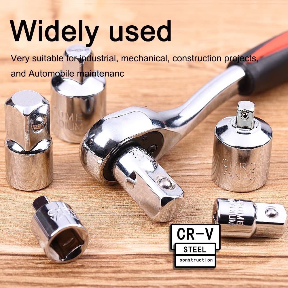 StrugDeas 6 Piece Socket Adapter and Reducer Set, Silver - 1/4", 3/8", 1/2"