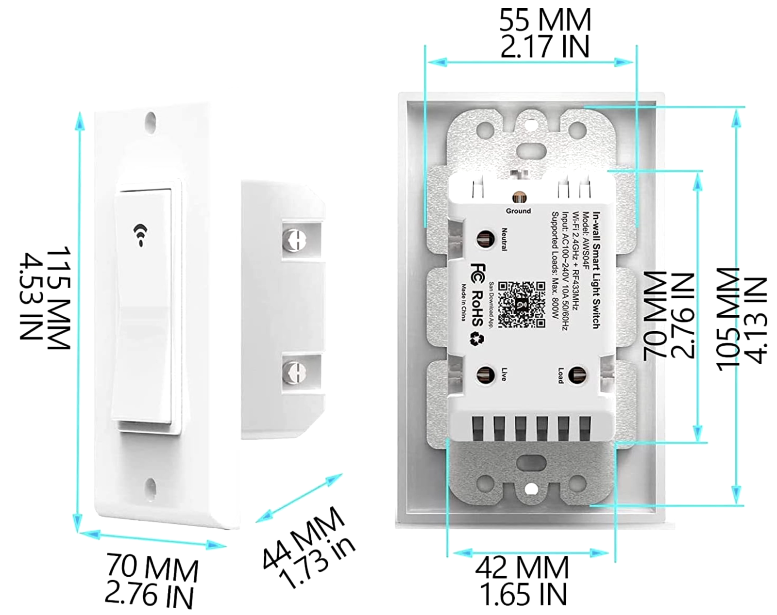 Smart WIFI In-Wall Switch For Alexa Google Home APP With Remote Control&Schedule