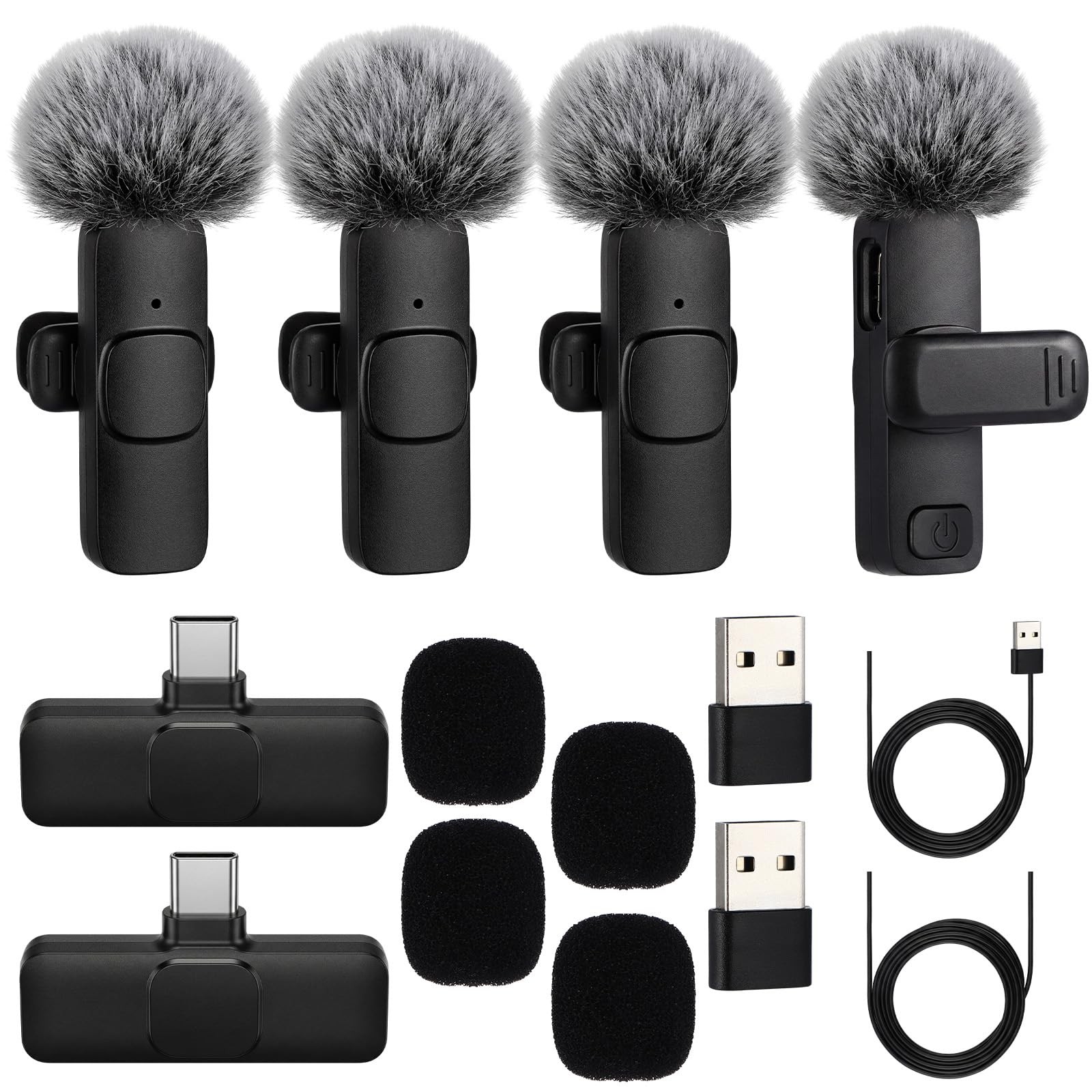4 Pcs Professional Wireless Lavalier Microphone for Type C Phone Laptop PC K9...