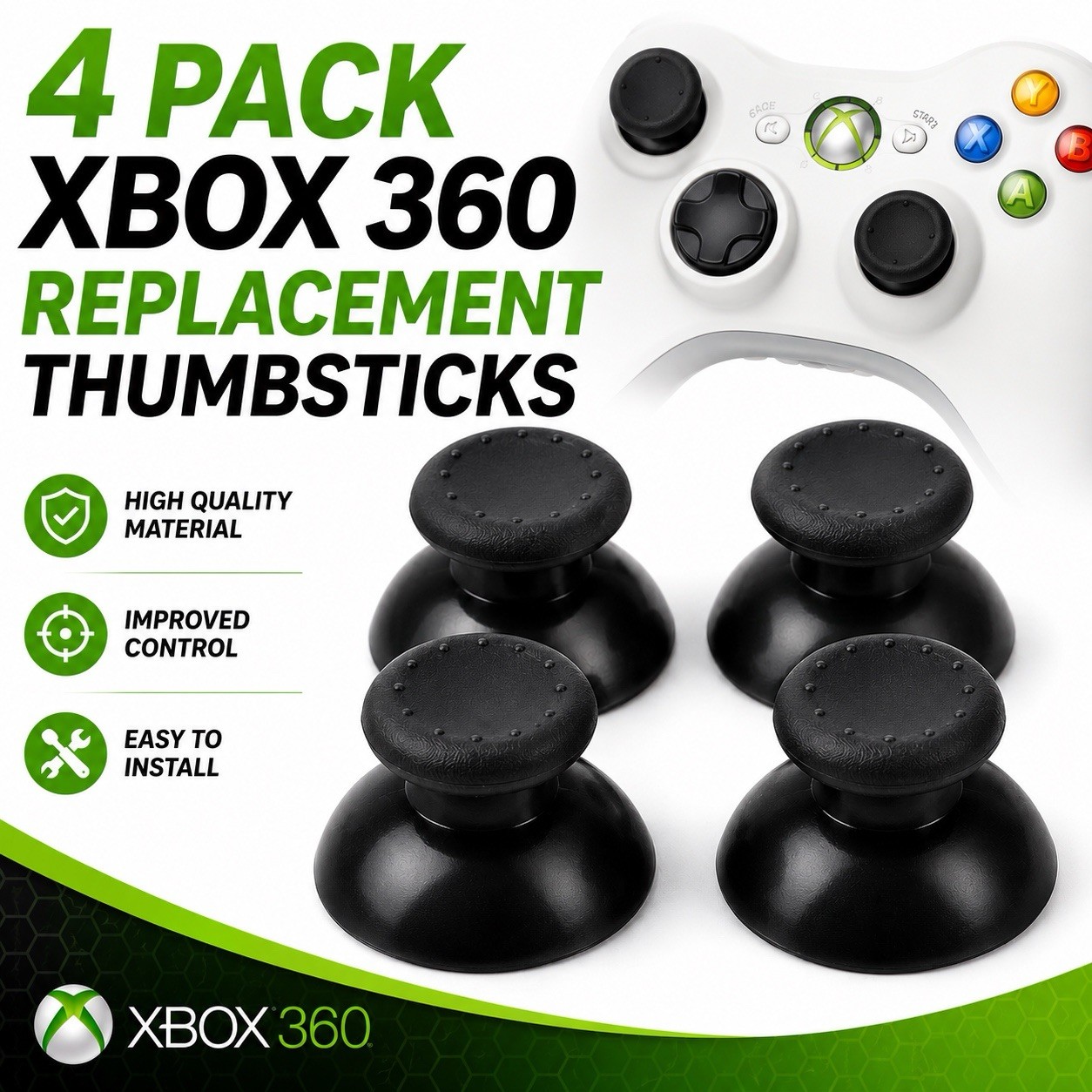 4 xbox 360 replacement thumbsticks Black