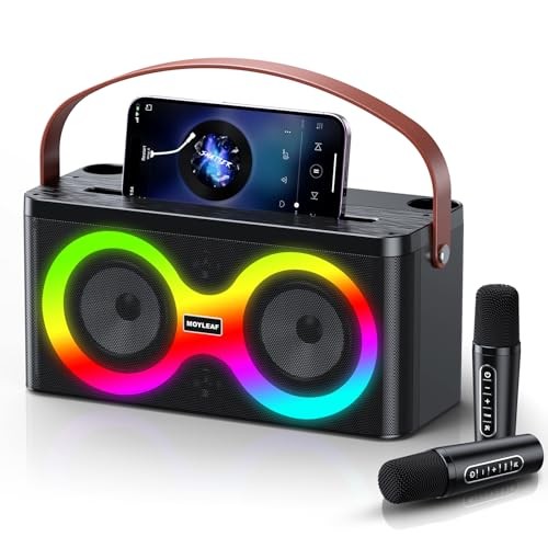 Karaoke Machine, Portable Bluetooth Speaker with 2 Wireless Microphones - K5