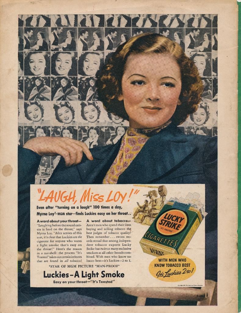 Magazine Ad - 1939 - Lucky Strike cigarettes - Myrna Loy