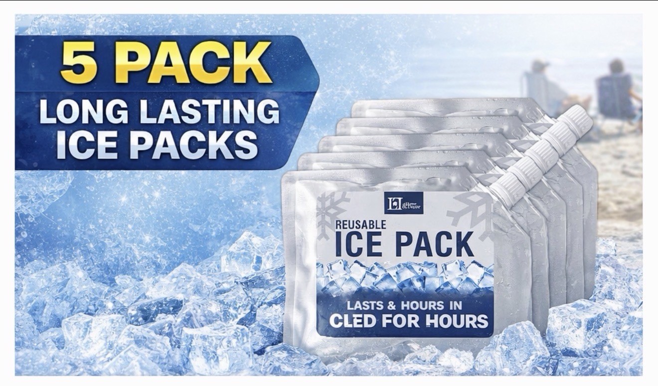 5 Pack Reusable Ice Packs for Coolers – Small Freezer Packs for Camping / School