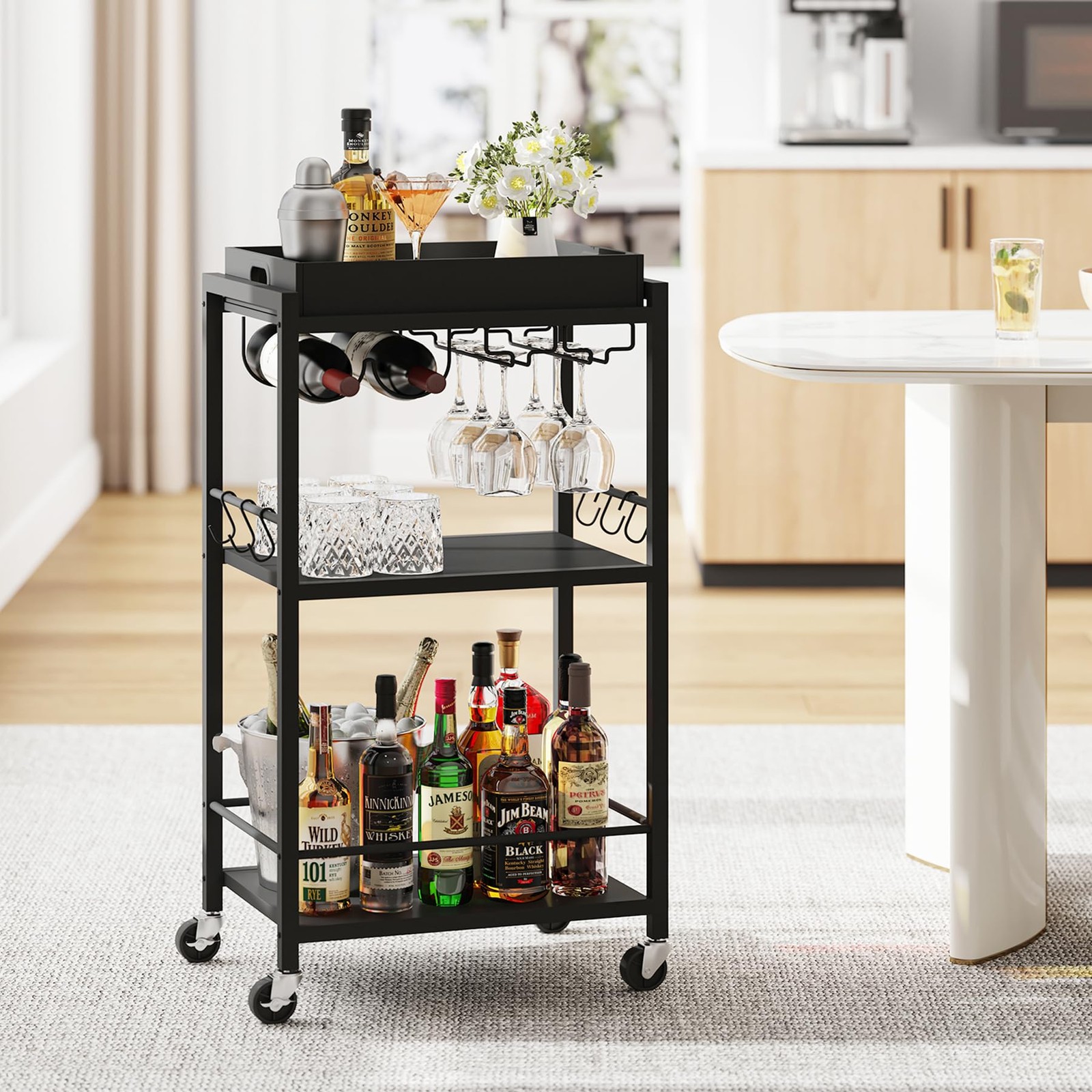 Bar Cart with Removable Tray, Home Bar Serving Cart, Drink Cart, Mobile Kitch...