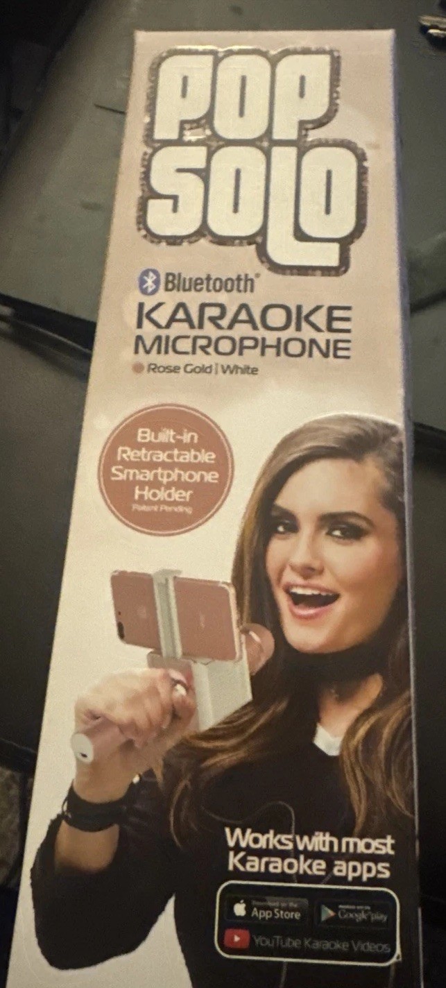 Pop Solo Karaoke Microphone & Speaker Rose Gold Bluetooth Smartphone Holder