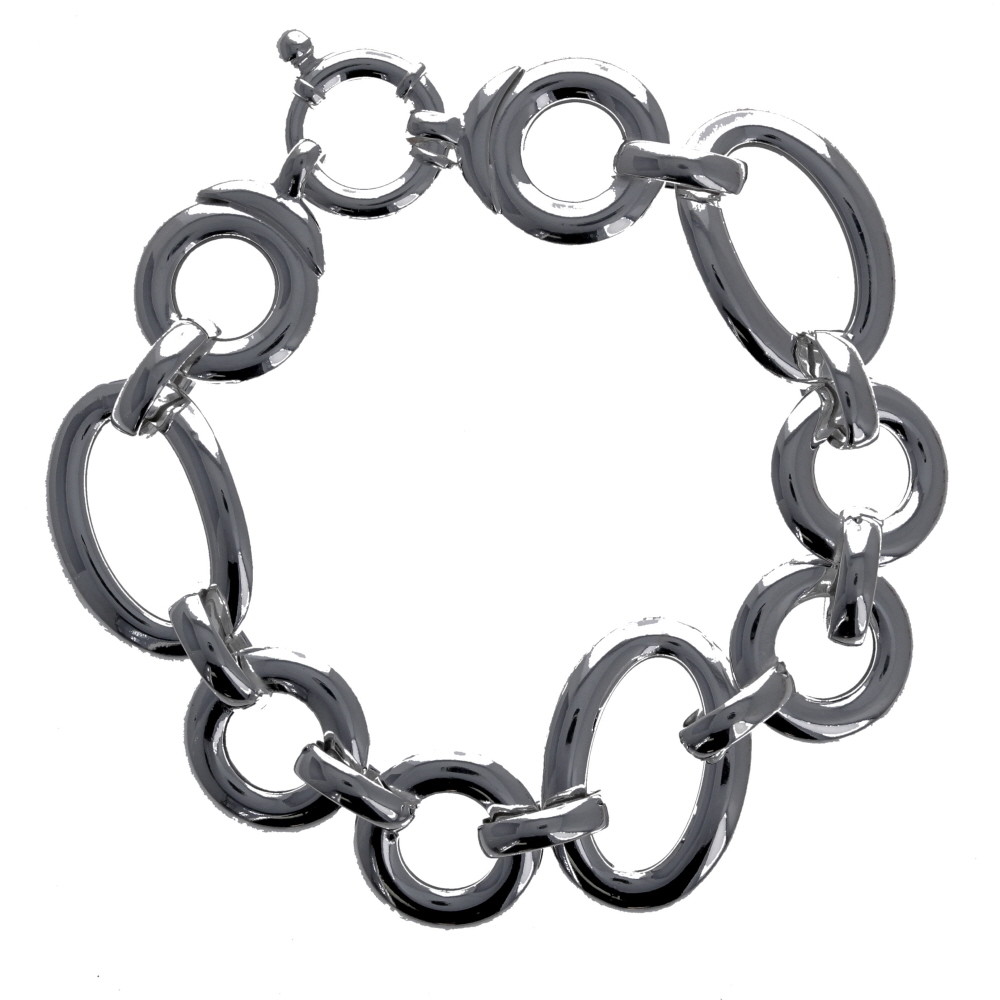 Bracelet, 925 Sterling Silver, Oval, Round, 8", Tube Bracelet, Italian, Modern