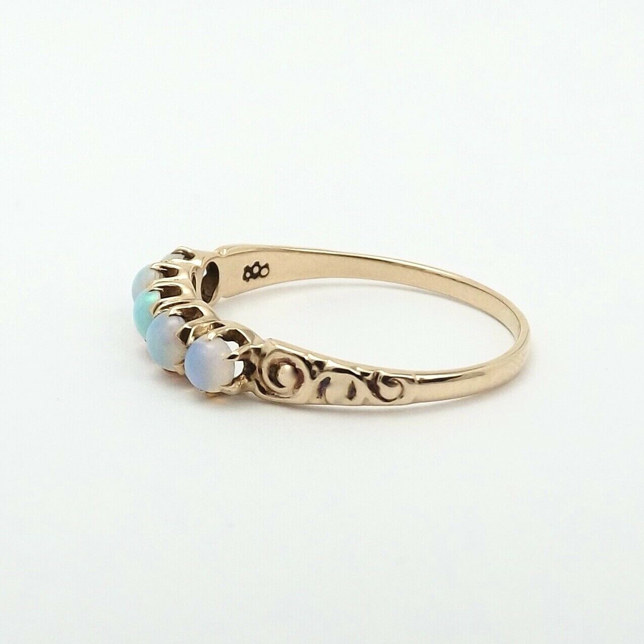 Victorian Solid 10k Gold Opal Wedding Band Ring Fiery Colors 5 Stone Setting