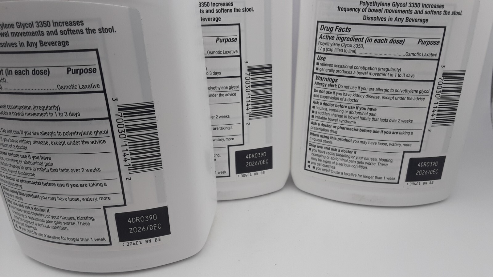 3 pack Basic Care Amazon Clear Lax Laxative 8.3oz Unflavored Powder Exp 12/26