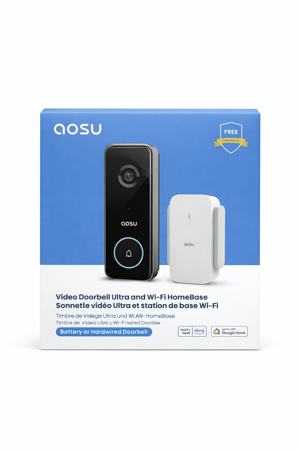 AOSU Video Doorbell Ultra and Wi-fi HomeBase- Space Gray New In Box