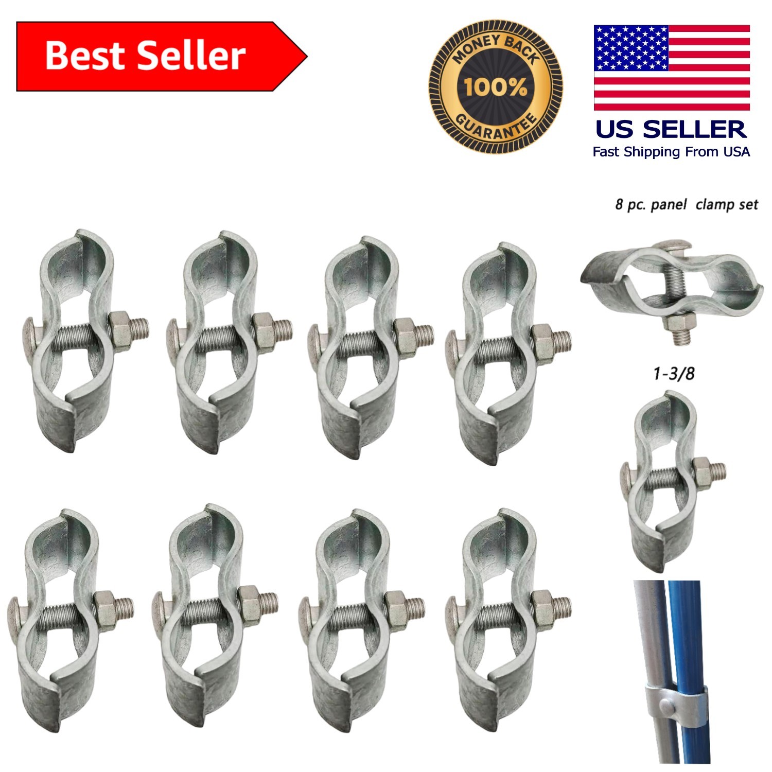 8 Pack Chain Link Fence Panel Clamps - Weather-Resistant for Secure Enclosures