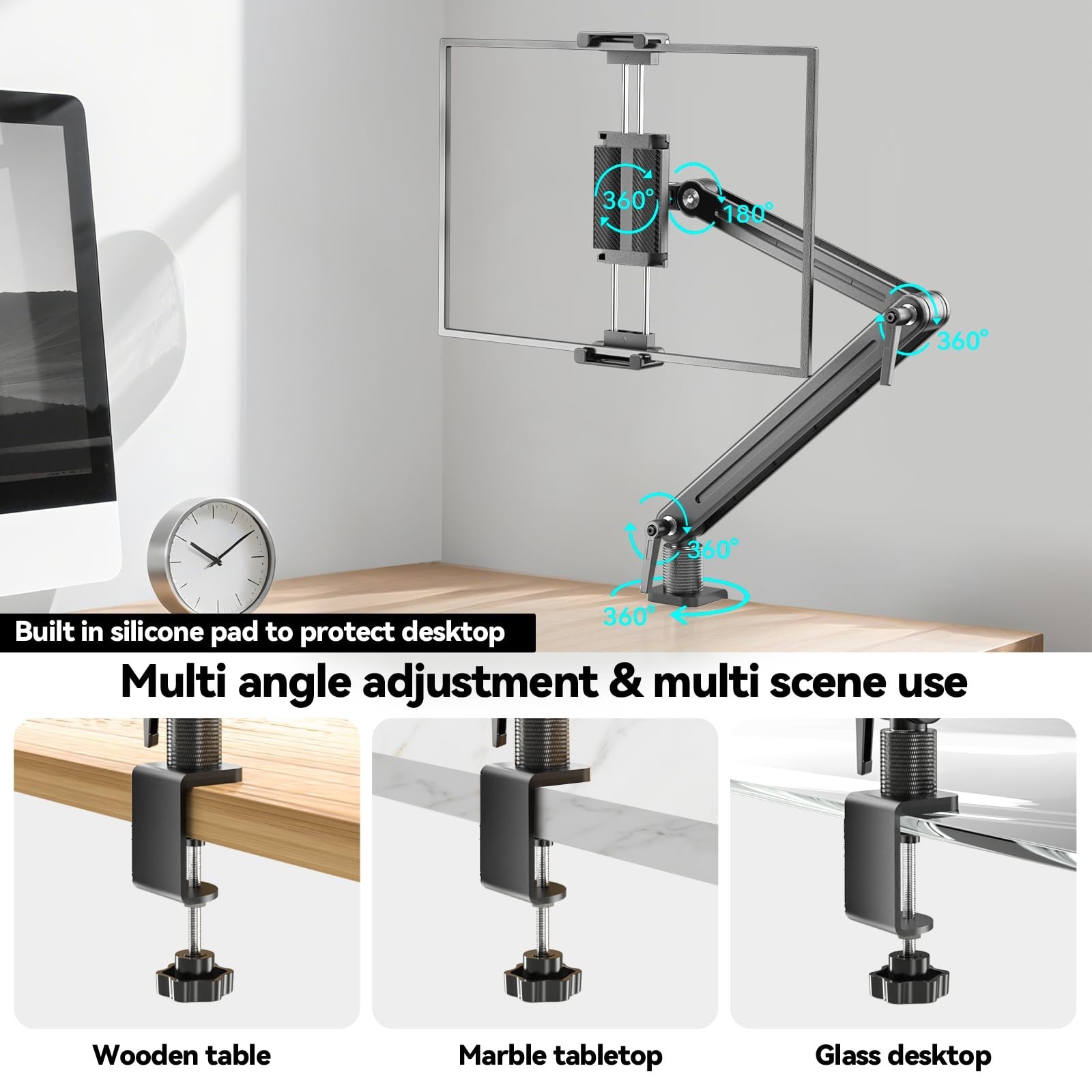 Portable Monitor Stand Desk Holder- Large Clamp support up to 12.9 14.6 15.6 ...