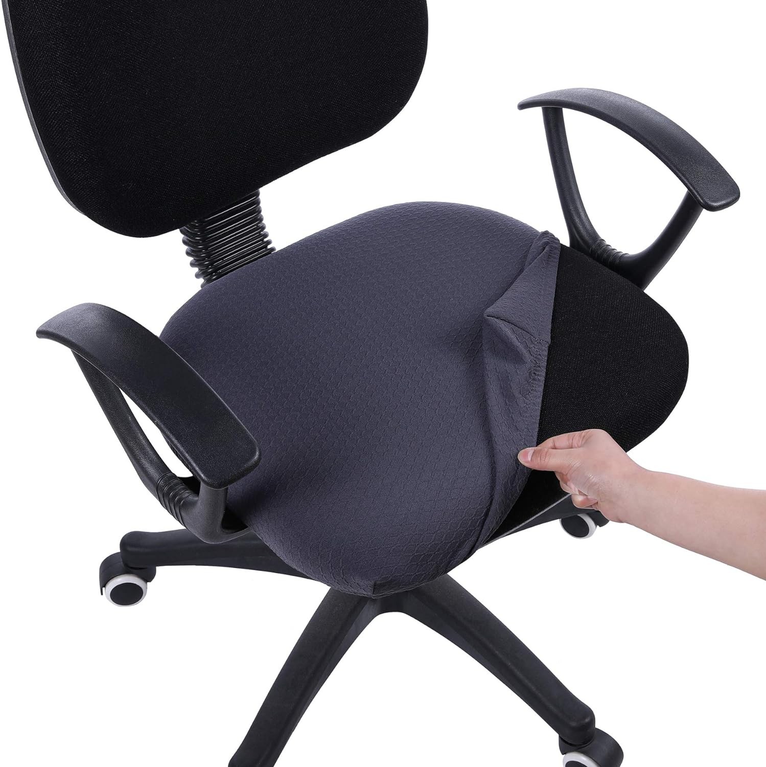 Office Chair Seat Cover Stretch Jacquard Washable Anti Dust Desk Grey