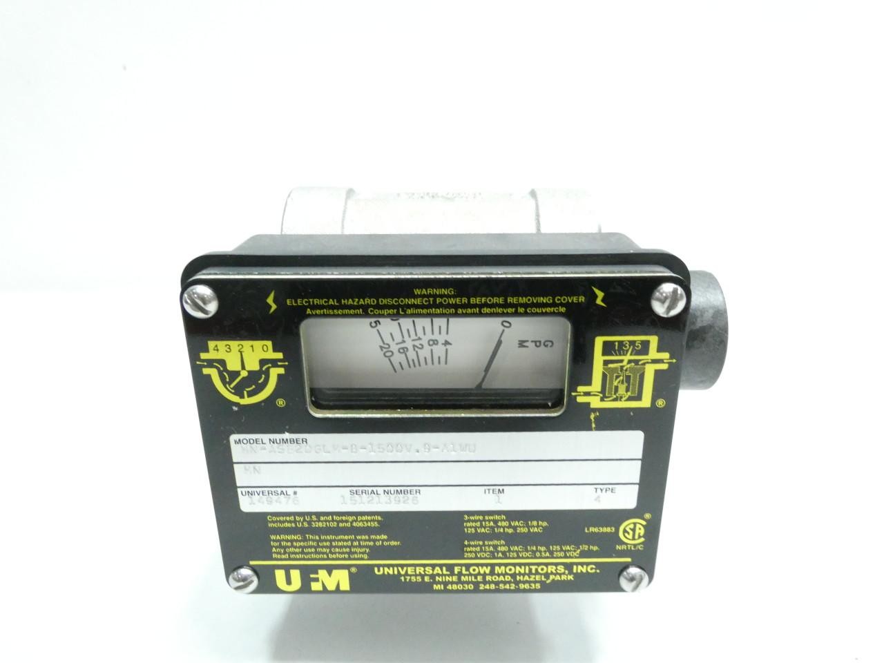 Ufm MN-ASB20GLM-8-1500V.9-A1WU Flow Meter 3-15gpm 1in Npt