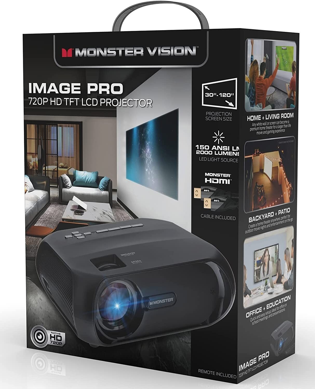 Monster Vision Image Pro 1080P HD TFT LCD Projector, 2000 Lumens (MHV1-1051)™