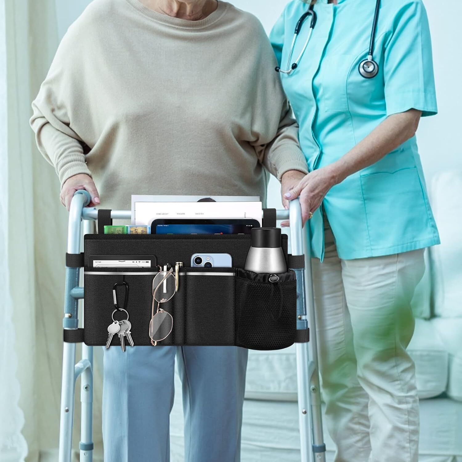 Large Walker Tote Bag Folding Walker Attachment Storage Basket Mobility Aid Acce