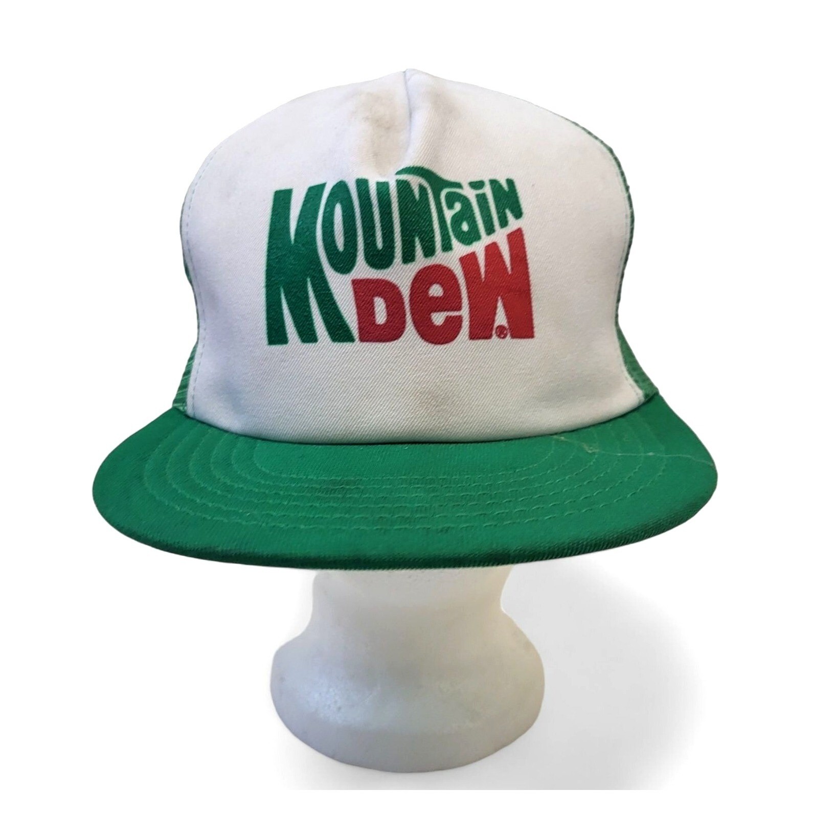 Vintage Mountain Dew Trucker Hat 1970s USA Green Mesh Snapback Soda Promo Cap