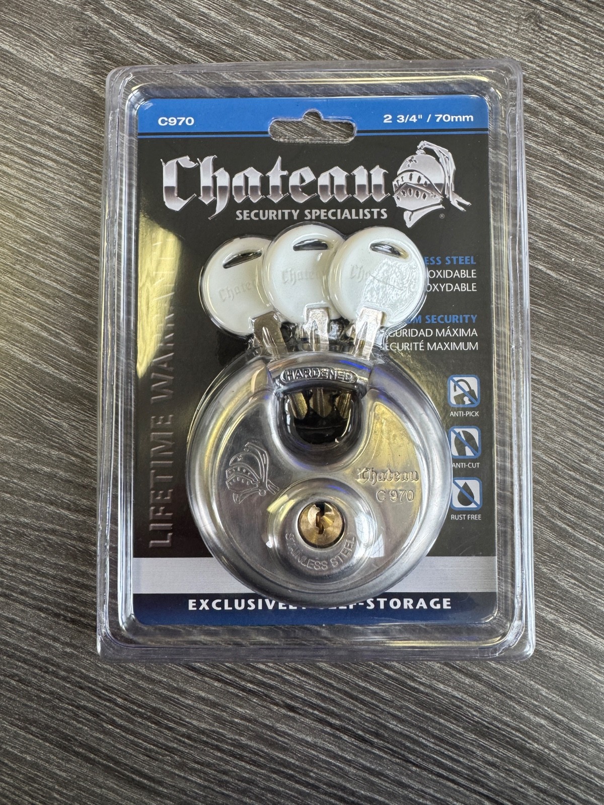 Chateau Padlock Stainless Steel Heavy Duty  3 Keys Round Disc Lock Chateau C-970