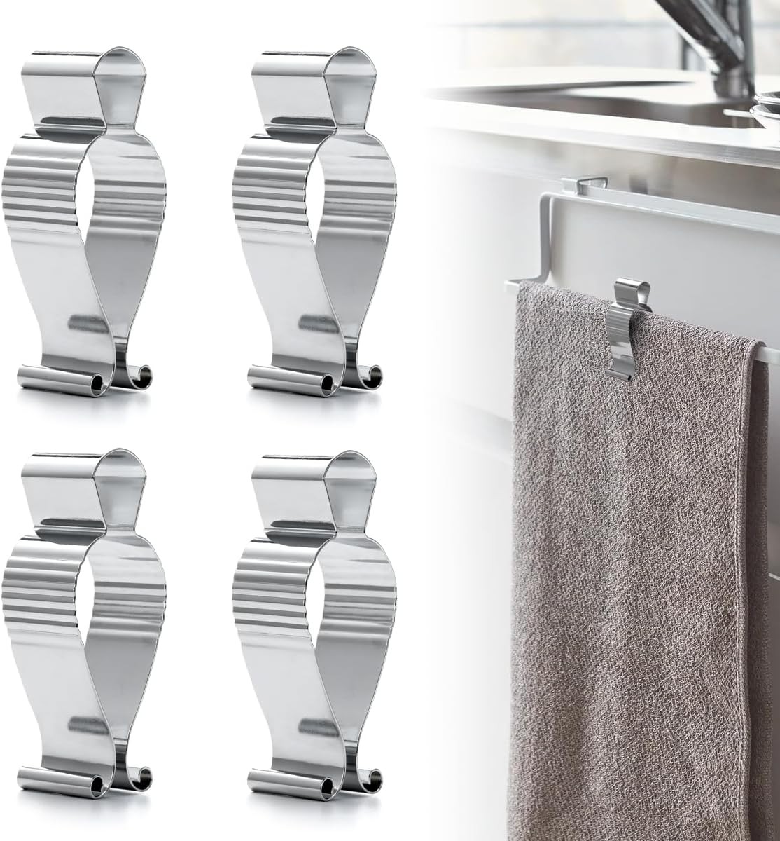 Aieve 4 Pcs Stainless Steel Towel Clips,Hand Towel Clips for Kitchen or