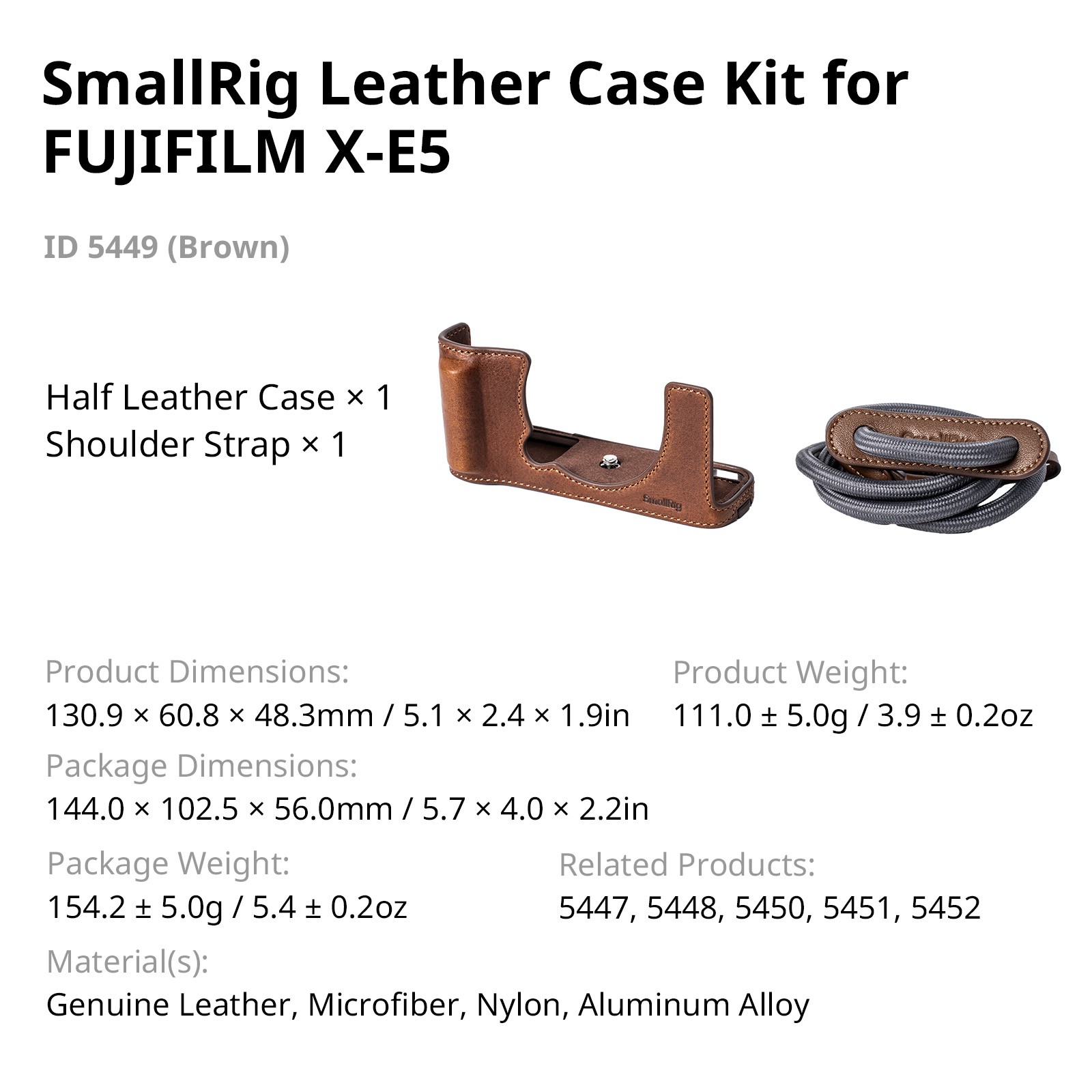 SmallRig XE5 Camera Leather Case Kit for FUJIFILM X-E5 (Brown / Black)