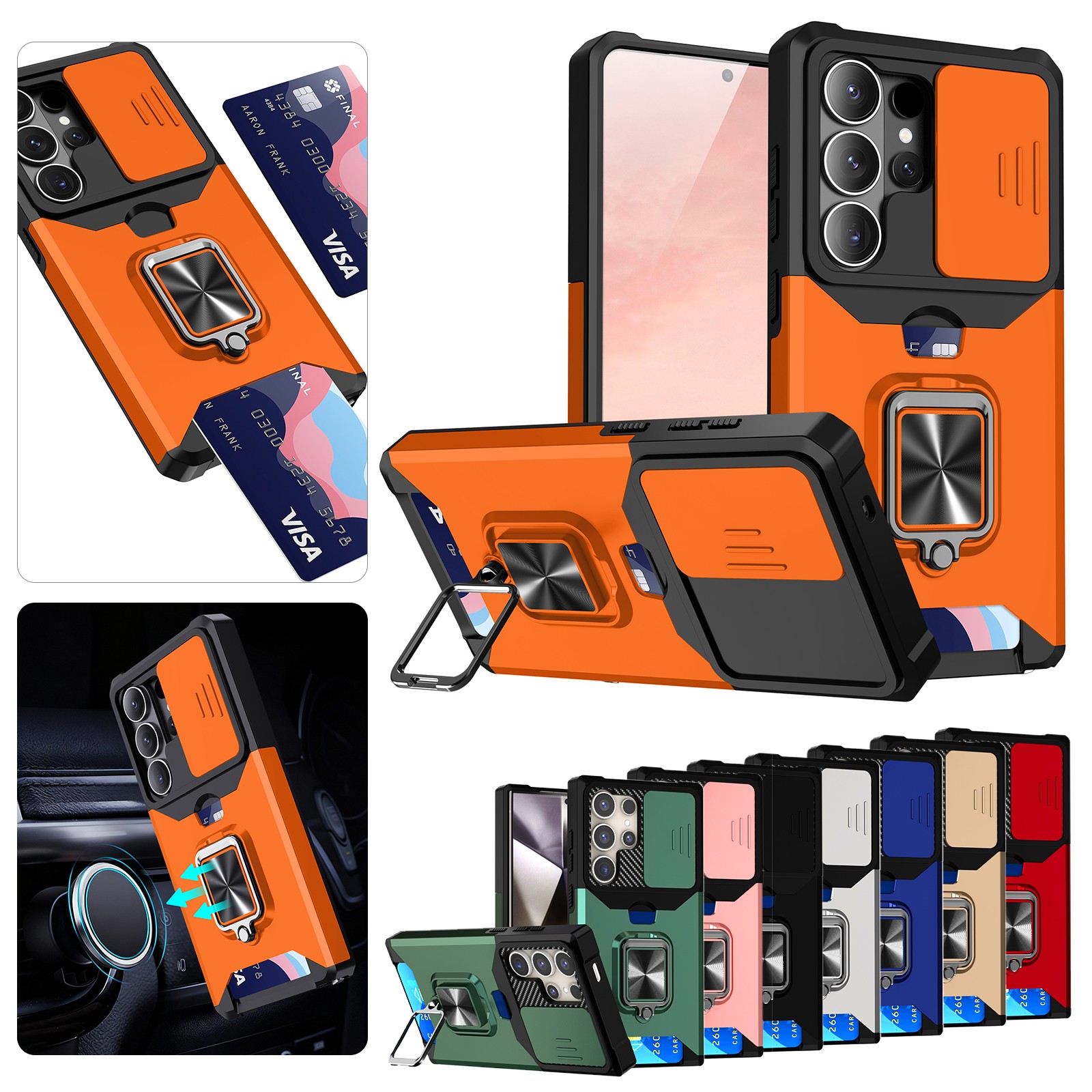 For Samsung Galaxy S26 Ultra S25FE S24 Card Slot Case Rugged Cover Slide Camera