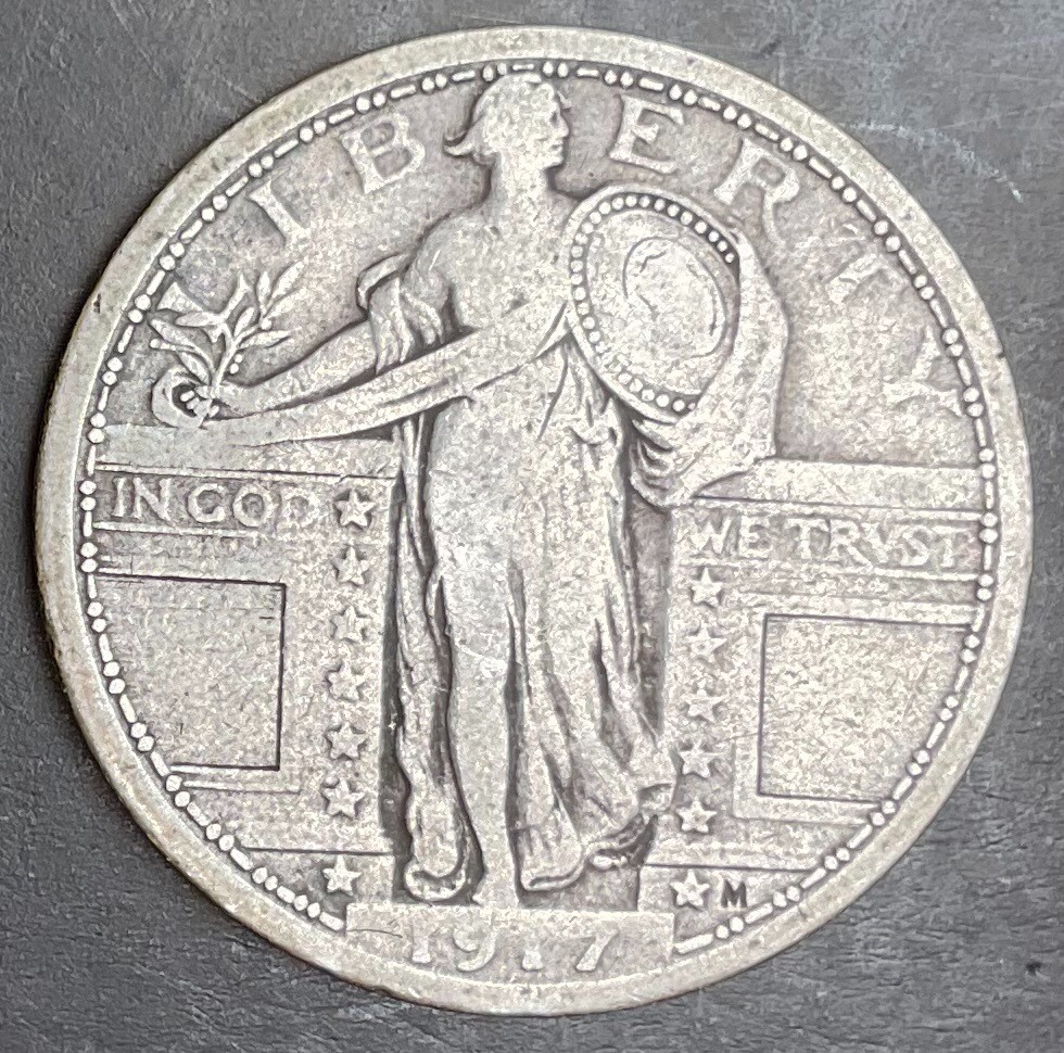 1917-P Standing Liberty Quarter Type 1 90% Silver Better Grade Tough Date m15