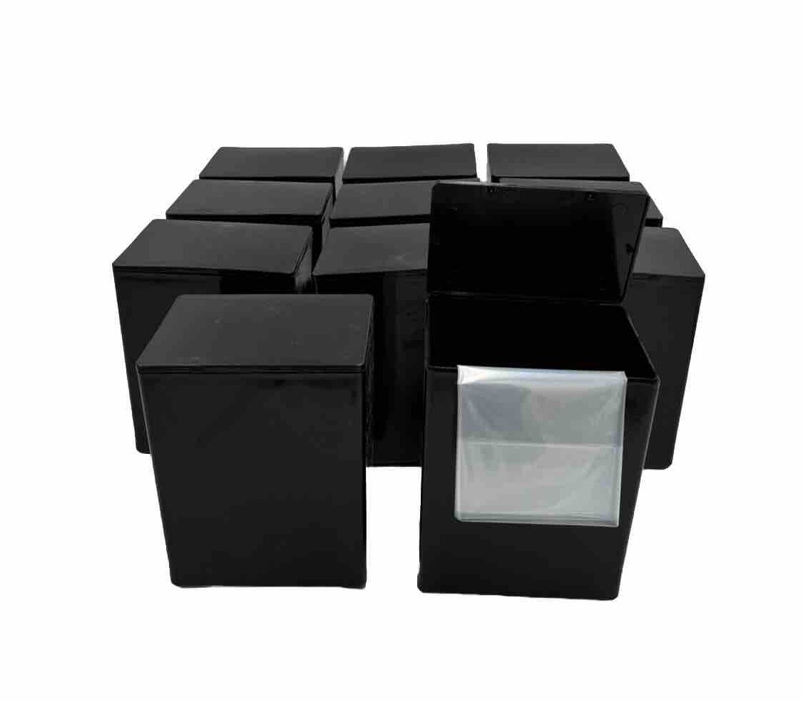 Lot Of 11 Black Plastic Storage Bin Boxes With Bag 6.5” x 8.5” x 4” Flip Close