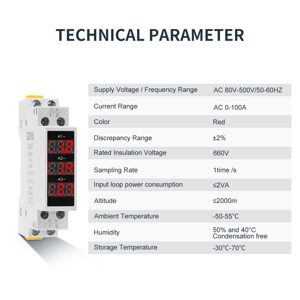 GEYA Single Three Phase Modular Current Meter LED Display AC 0A-100A 80V-500V