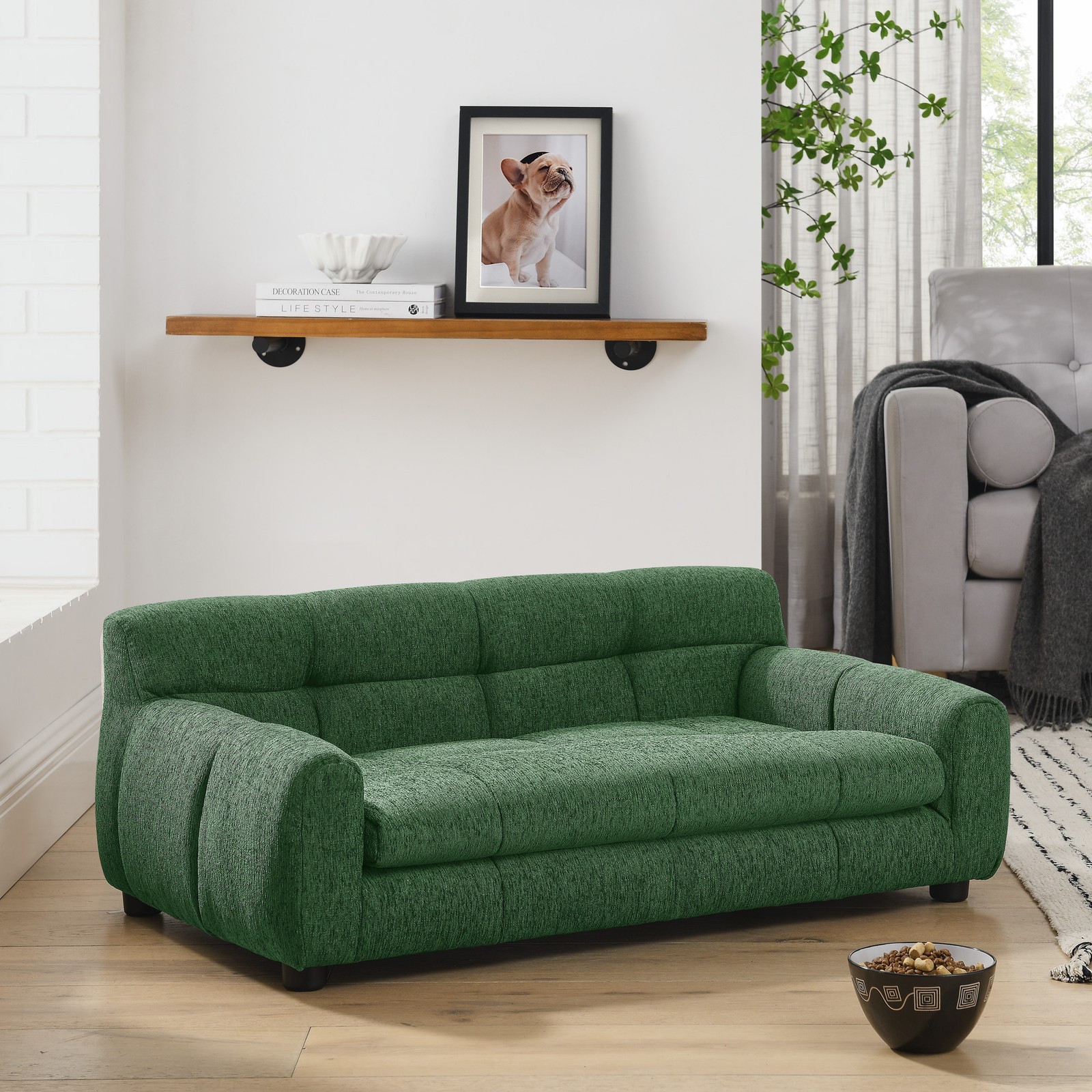 Soft Comfortable Pet Sofa Backrest Armrests Suitable for Small Medium Dogs Green