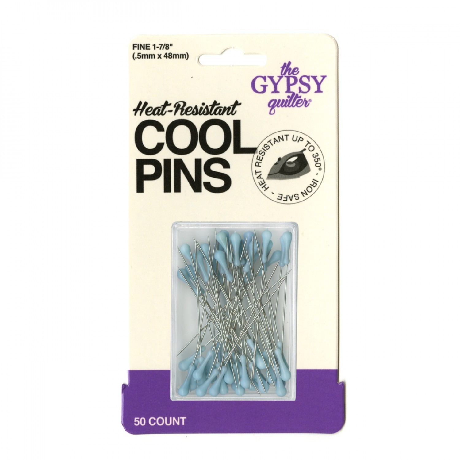 Gypsy Quilter COOL PINS 50 Pins Heat Resistant Fine Aqua Easy Grasp Top