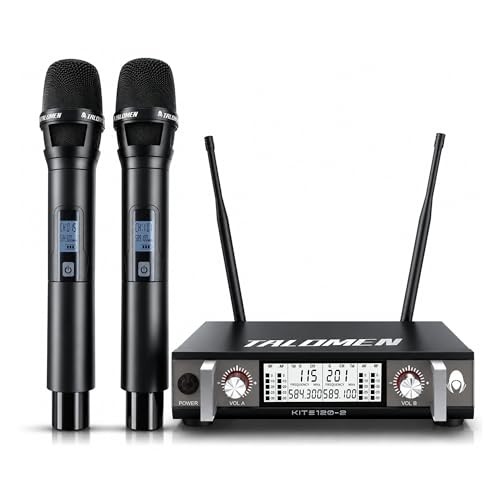 Wireless Microphone System, UHF Dual Channel Handheld Mic Set with 2 Metal