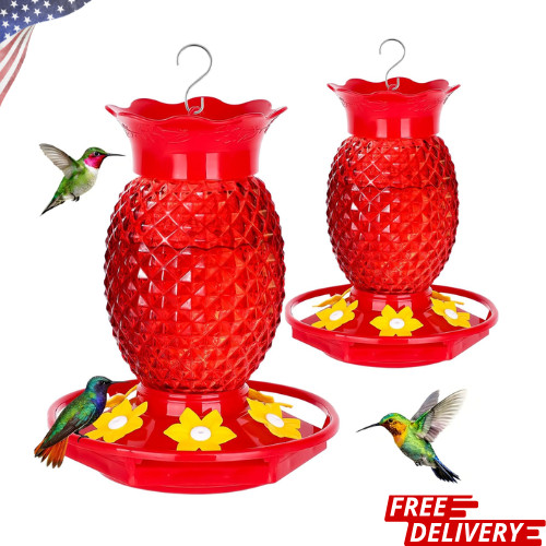 Glass Hummingbird Feeders for Outdoors Hanging Ant and Bee Proof 16OZ 1 Pack Red