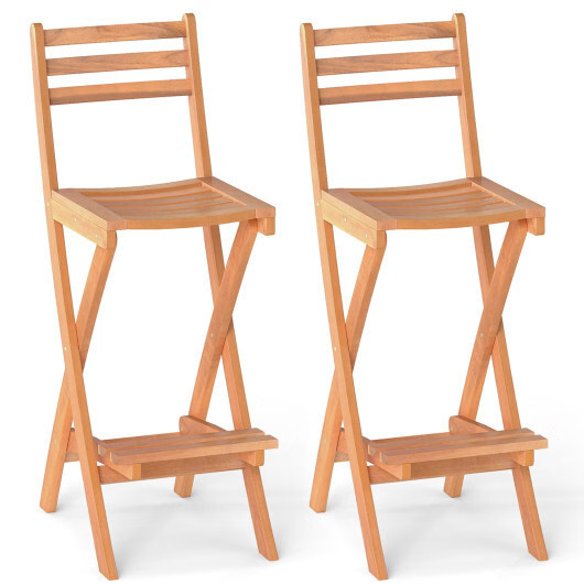 Acacia Wood Bar Height Chair with Backrest and Footrest for Backyard-Set of 2 -