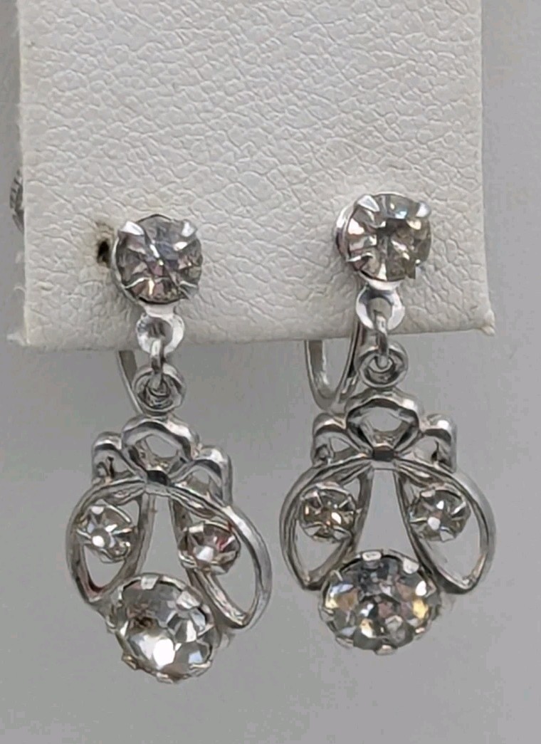 Beautiful Dangling Earrings by Vargas Prong Set Stones Silver Tone Setting
