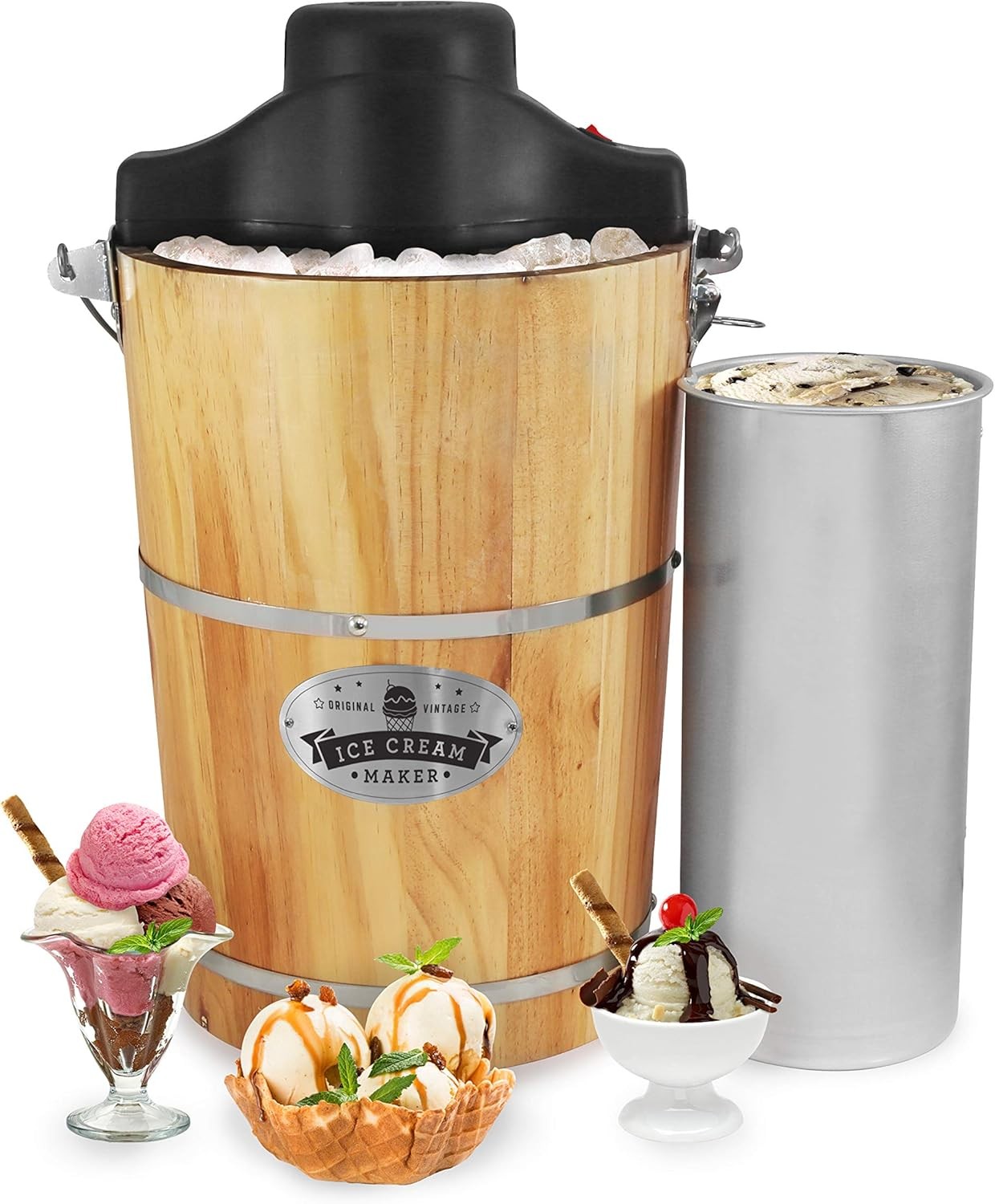 Elite Gourmet EIM916 Old Fashioned 6 Quart Vintage Wood Bucket 6 Quart, Pine