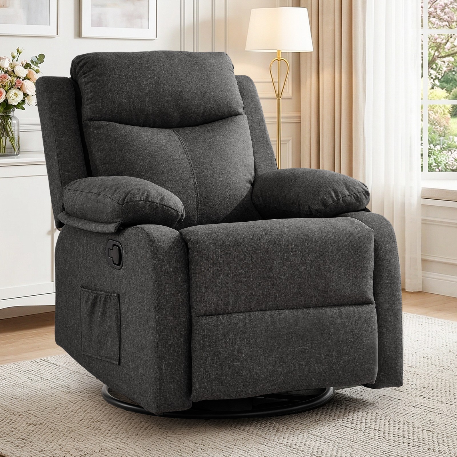 Korser Manual Swivel Rocker Recliner Chair with Side Pockets for Living Room
