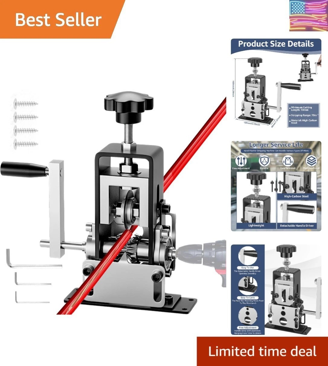 Wire Stripper Machine, 0.06''-0.98'' Manual or Drill Powered Wire Stripping M.,,