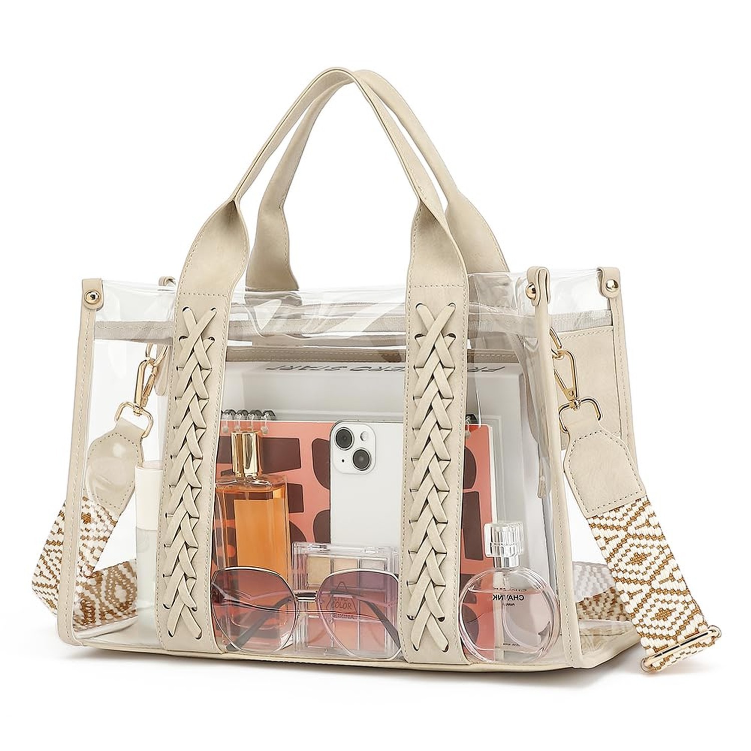 FAIME Clear Tote Bag for Women Stadium Approved Woven Crossbody Handbag Clear...