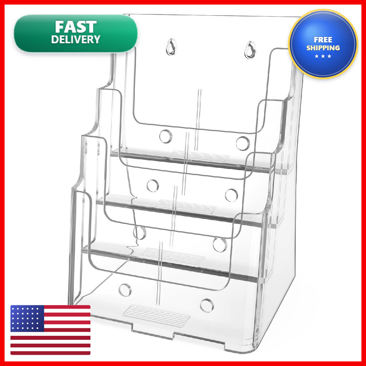Maxgear 4 Tier Brochure Holder 8.5 X 11 Removable Divider 1 Pack