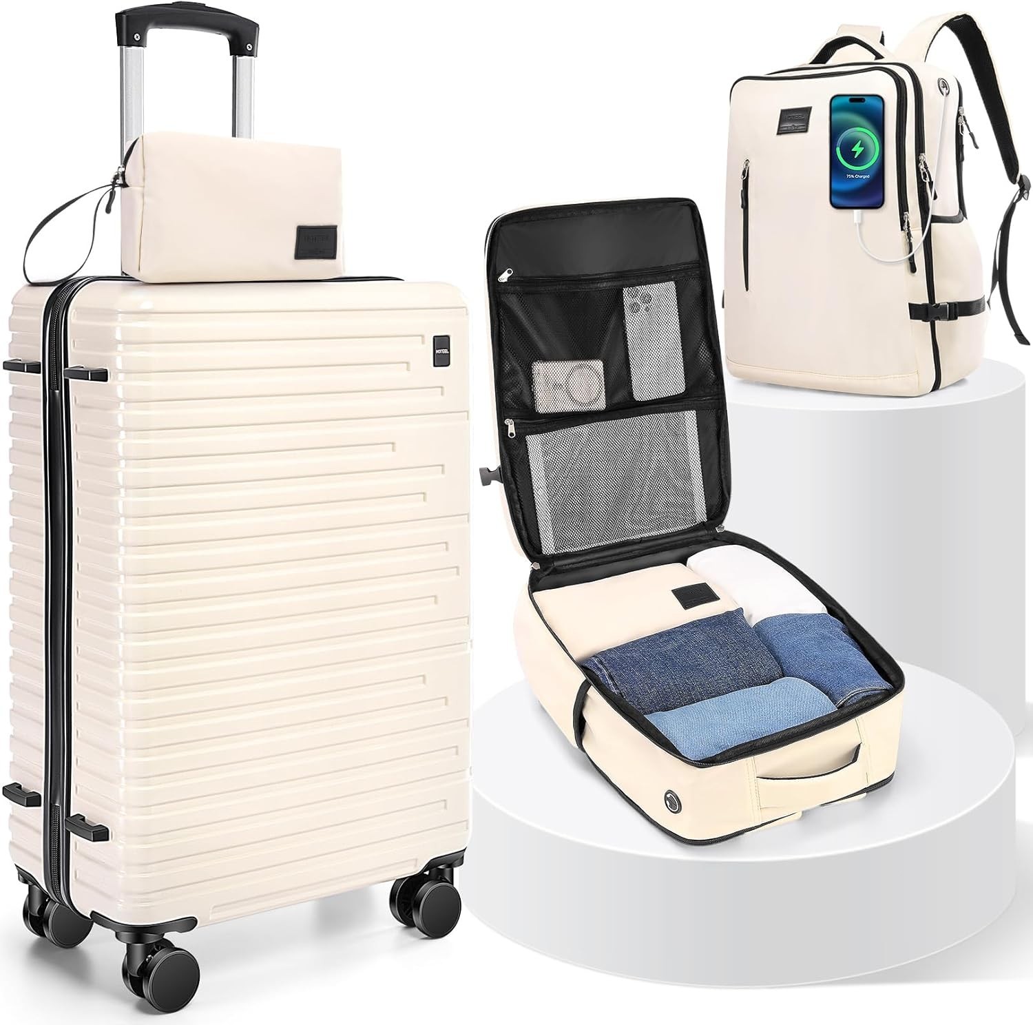 Luggage Set 3 Piece ABS+PC Hardshell Carry on Travel Suitcase with Side Hooks