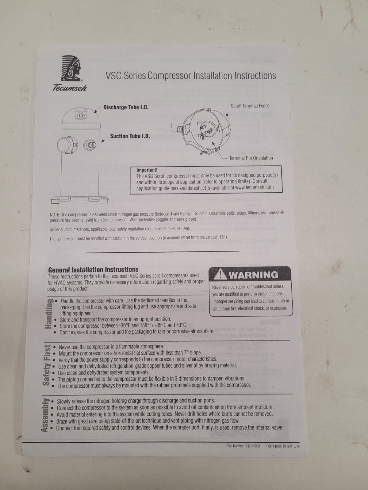 Tecumseh VSC5547ENA / VS207ET-101-J7 Scroll Compressor