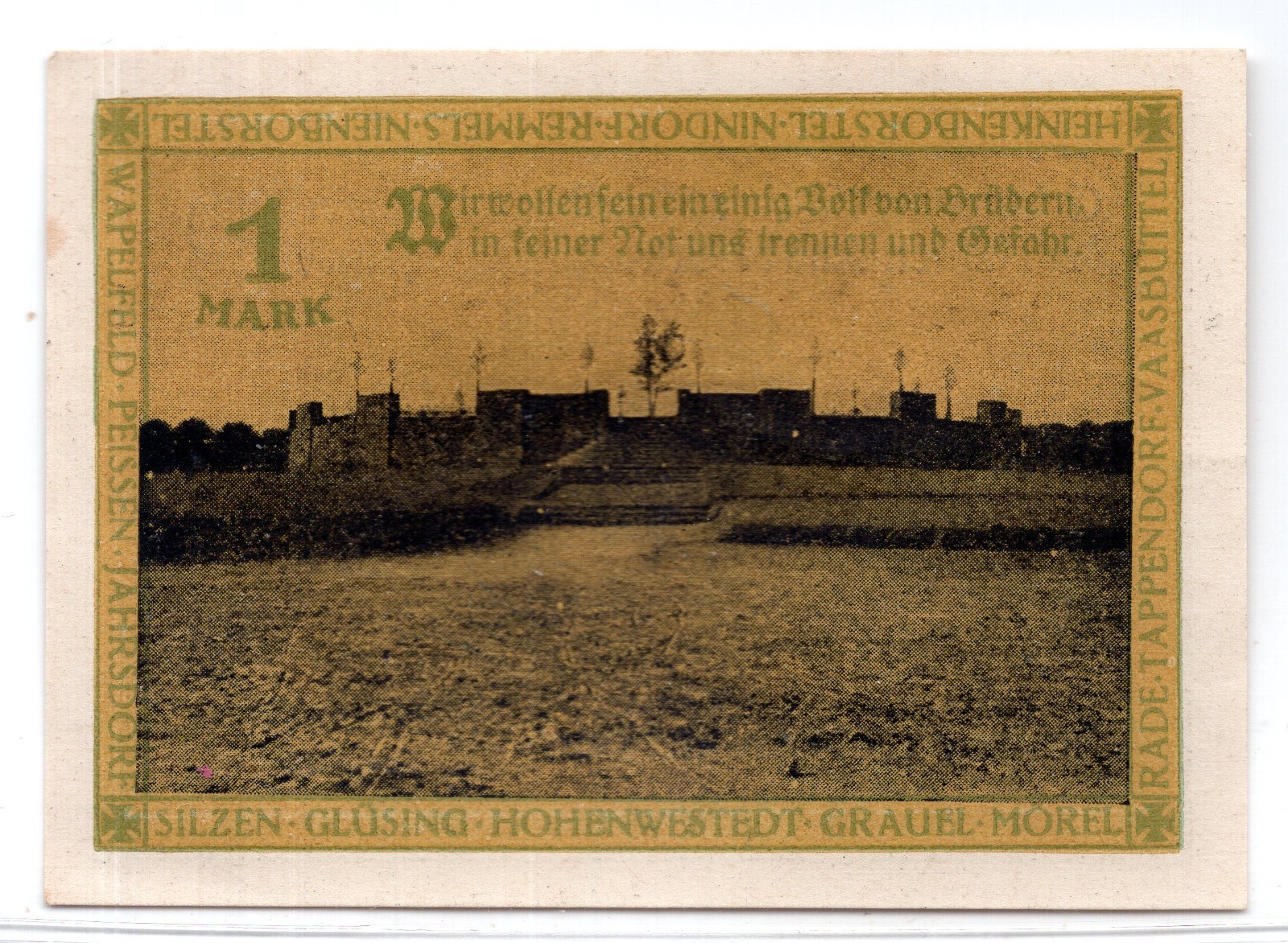 1921 Germany Hohenwestedt Notgeld 1 Mark Note (3532)